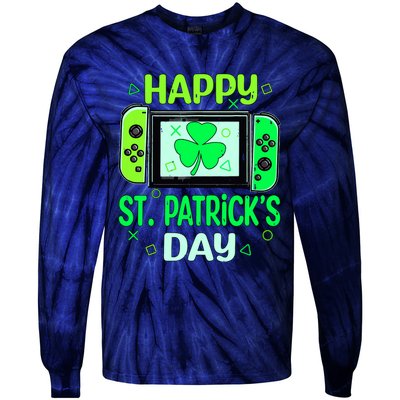 Video Gamer Shamrock Happy St Patricks Day Go Lucky Tie-Dye Long Sleeve Shirt