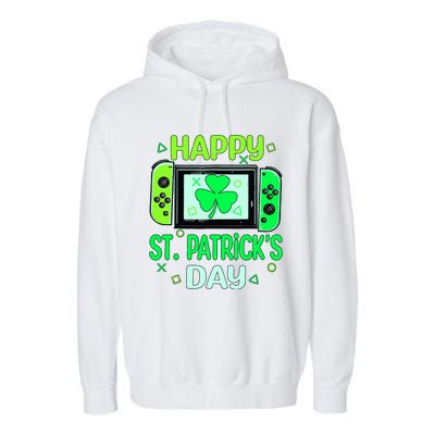 Video Gamer Shamrock Happy St Patricks Day Go Lucky Garment-Dyed Fleece Hoodie