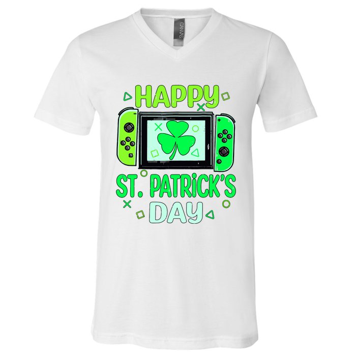 Video Gamer Shamrock Happy St Patricks Day Go Lucky V-Neck T-Shirt