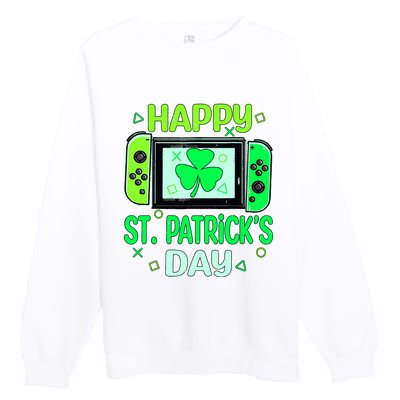 Video Gamer Shamrock Happy St Patricks Day Go Lucky Premium Crewneck Sweatshirt