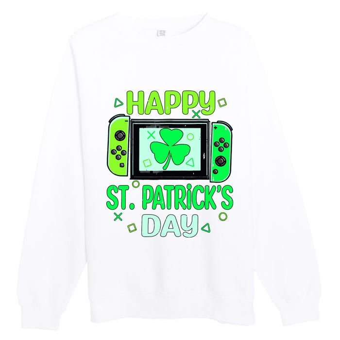 Video Gamer Shamrock Happy St Patricks Day Go Lucky Premium Crewneck Sweatshirt