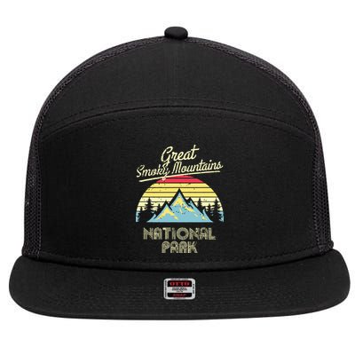 Vintage Great Smoky Mountains National Park Mountain 7 Panel Mesh Trucker Snapback Hat