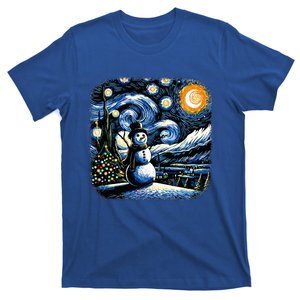 Van Gogh Starry Night Christmas Snowman Winter Snowy Night  T-Shirt