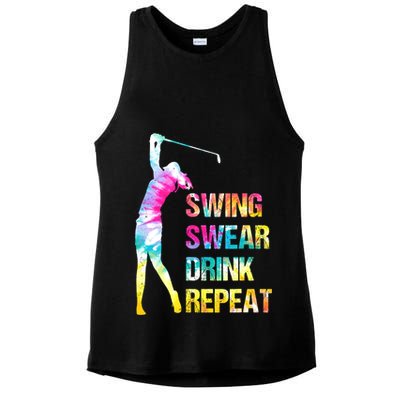 Vintage Golf Swing Swear Drink Repeat Funny Ladies PosiCharge Tri-Blend Wicking Tank