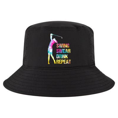 Vintage Golf Swing Swear Drink Repeat Funny Cool Comfort Performance Bucket Hat