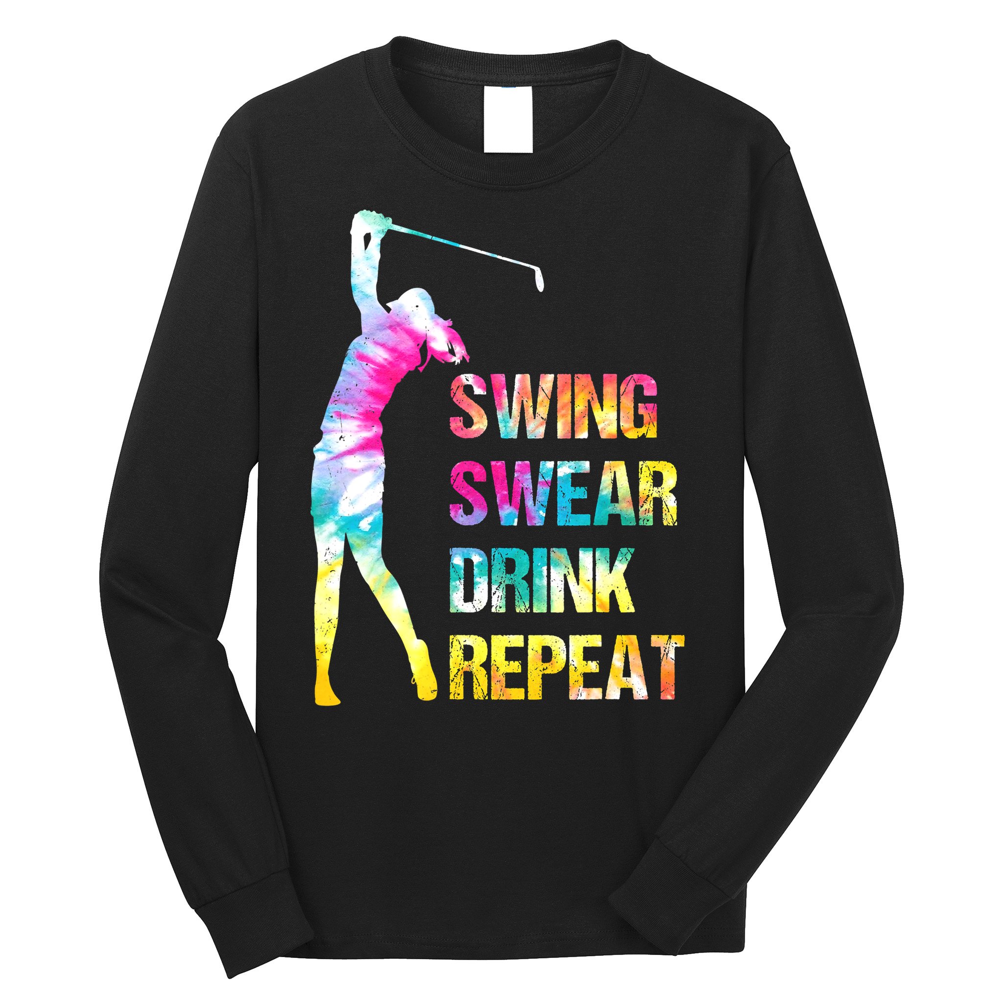 Vintage Golf Swing Swear Drink Repeat Funny Long Sleeve Shirt