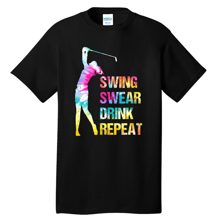 Vintage Golf Swing Swear Drink Repeat Funny Tall T-Shirt