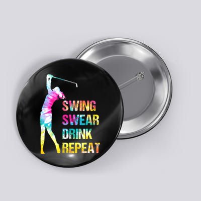 Vintage Golf Swing Swear Drink Repeat Funny Button