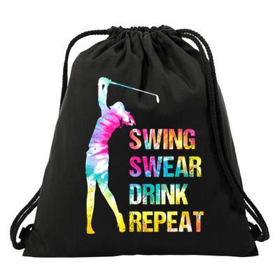 Vintage Golf Swing Swear Drink Repeat Funny Drawstring Bag