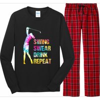 Vintage Golf Swing Swear Drink Repeat Funny Long Sleeve Pajama Set