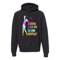 Vintage Golf Swing Swear Drink Repeat Funny Premium Hoodie