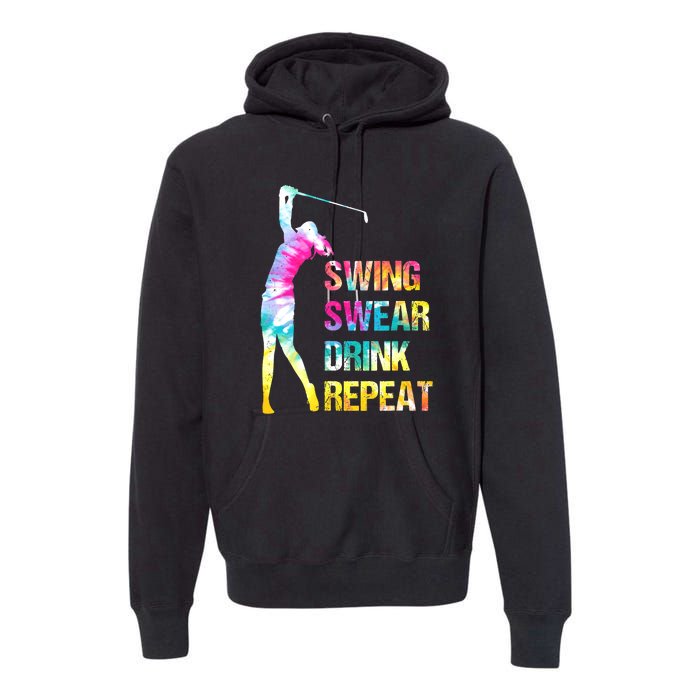 Vintage Golf Swing Swear Drink Repeat Funny Premium Hoodie