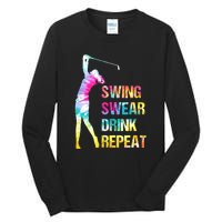 Vintage Golf Swing Swear Drink Repeat Funny Tall Long Sleeve T-Shirt