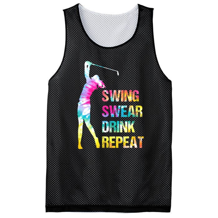 Vintage Golf Swing Swear Drink Repeat Funny Mesh Reversible Basketball Jersey Tank