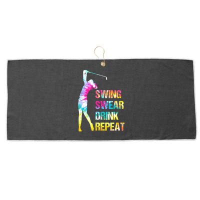 Vintage Golf Swing Swear Drink Repeat Funny Large Microfiber Waffle Golf Towel