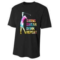 Vintage Golf Swing Swear Drink Repeat Funny Performance Sprint T-Shirt