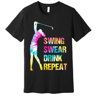 Vintage Golf Swing Swear Drink Repeat Funny Premium T-Shirt
