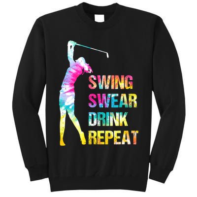Vintage Golf Swing Swear Drink Repeat Funny Tall Sweatshirt