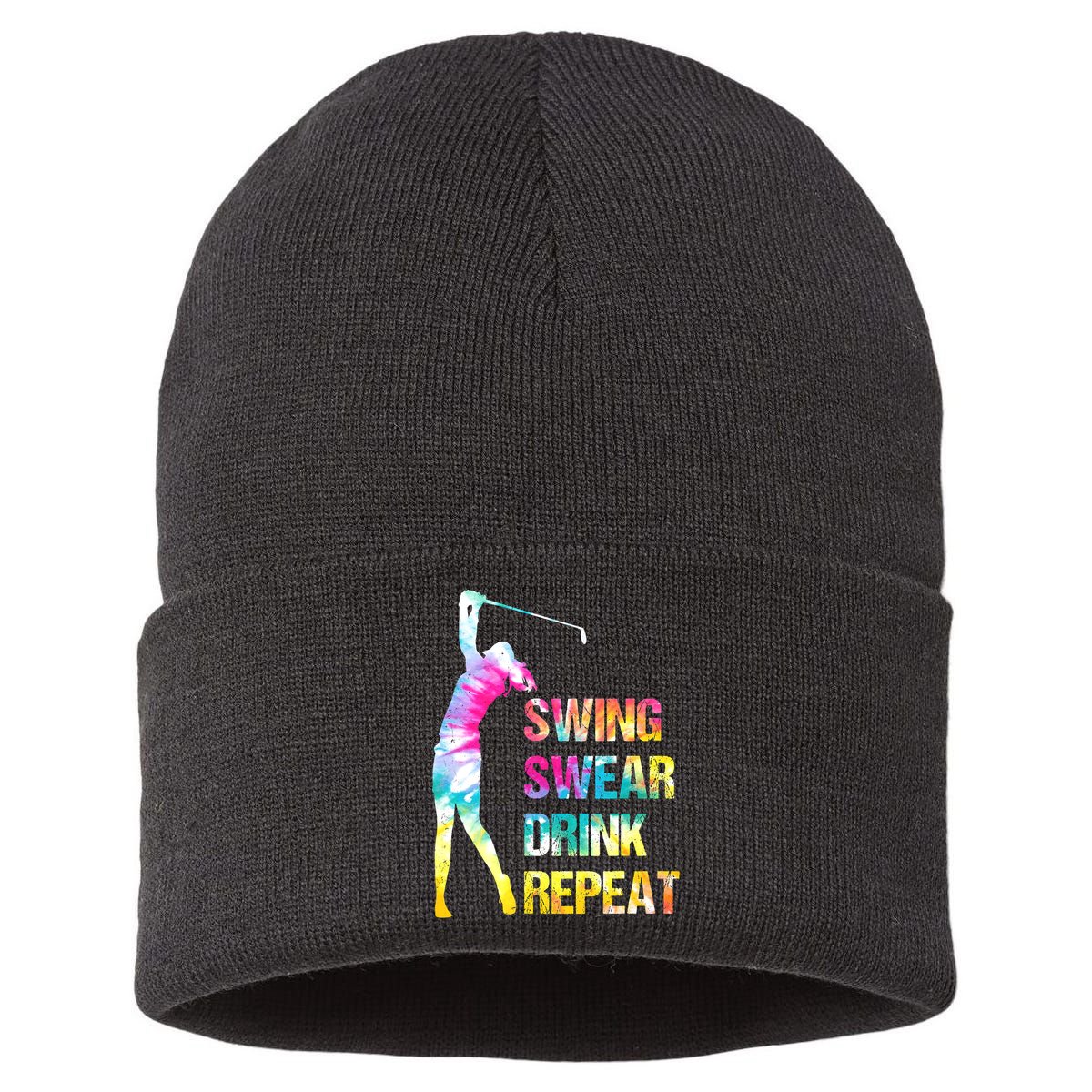 Vintage Golf Swing Swear Drink Repeat Funny Sustainable Knit Beanie