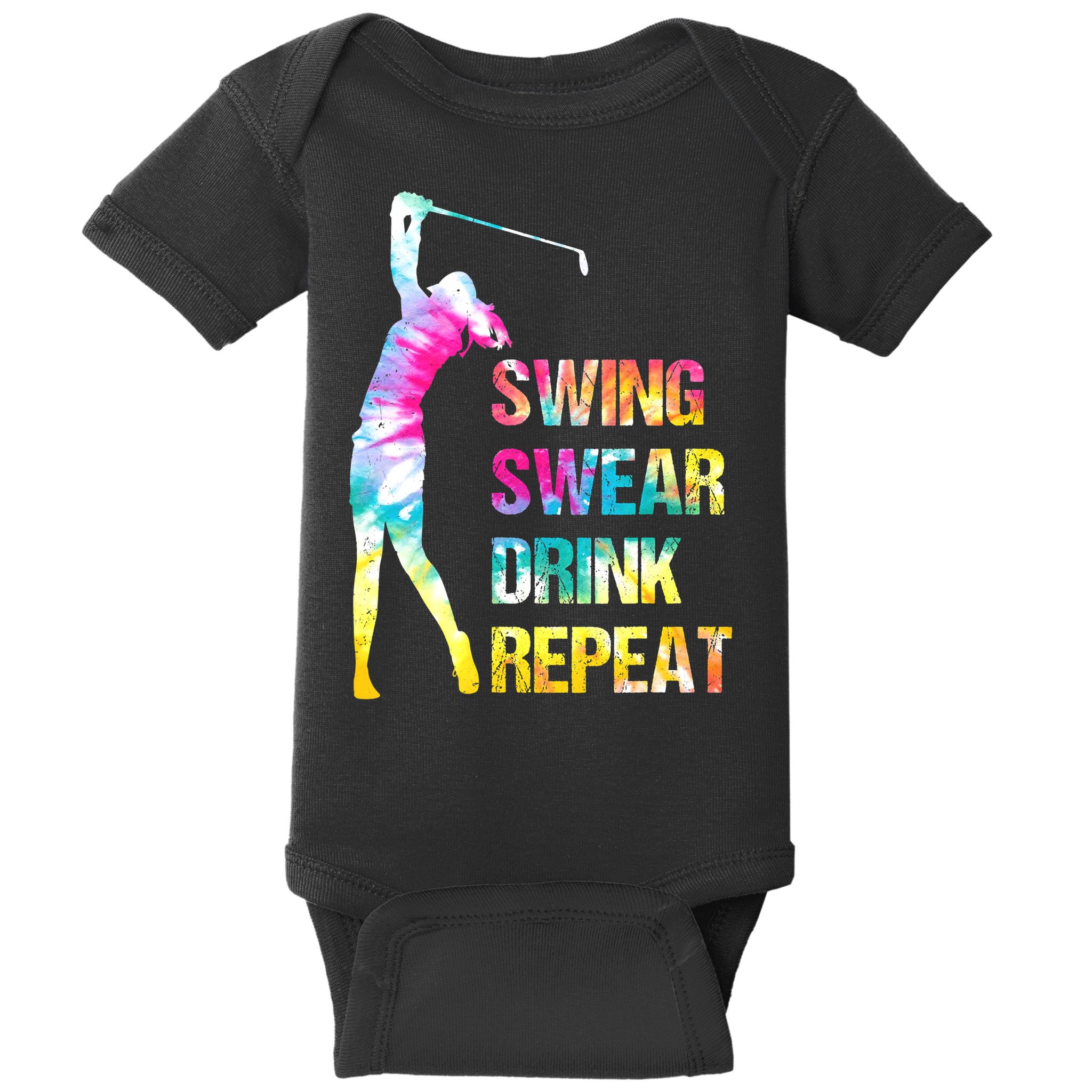 Vintage Golf Swing Swear Drink Repeat Funny Baby Bodysuit