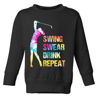 Vintage Golf Swing Swear Drink Repeat Funny Toddler Sweatshirt