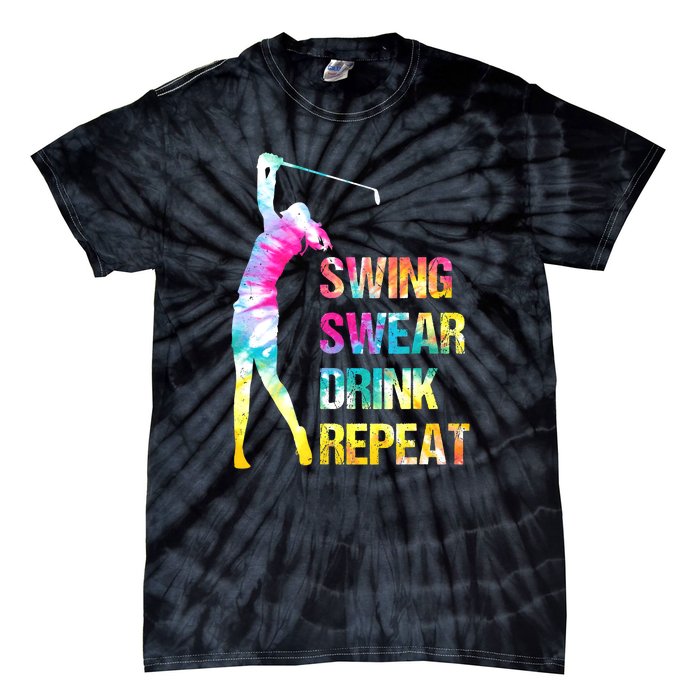 Vintage Golf Swing Swear Drink Repeat Funny Tie-Dye T-Shirt