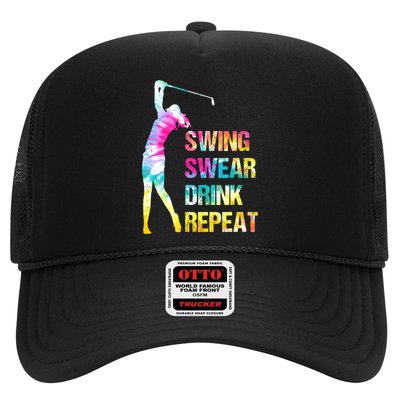 Vintage Golf Swing Swear Drink Repeat Funny Trucker Hat