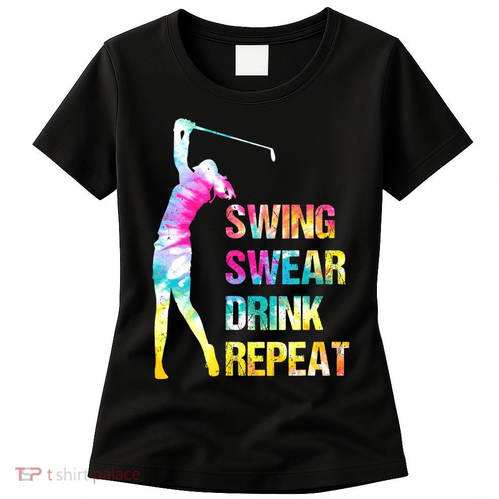 Vintage Golf Swing Swear Drink Repeat Funny Womens T-Shirt