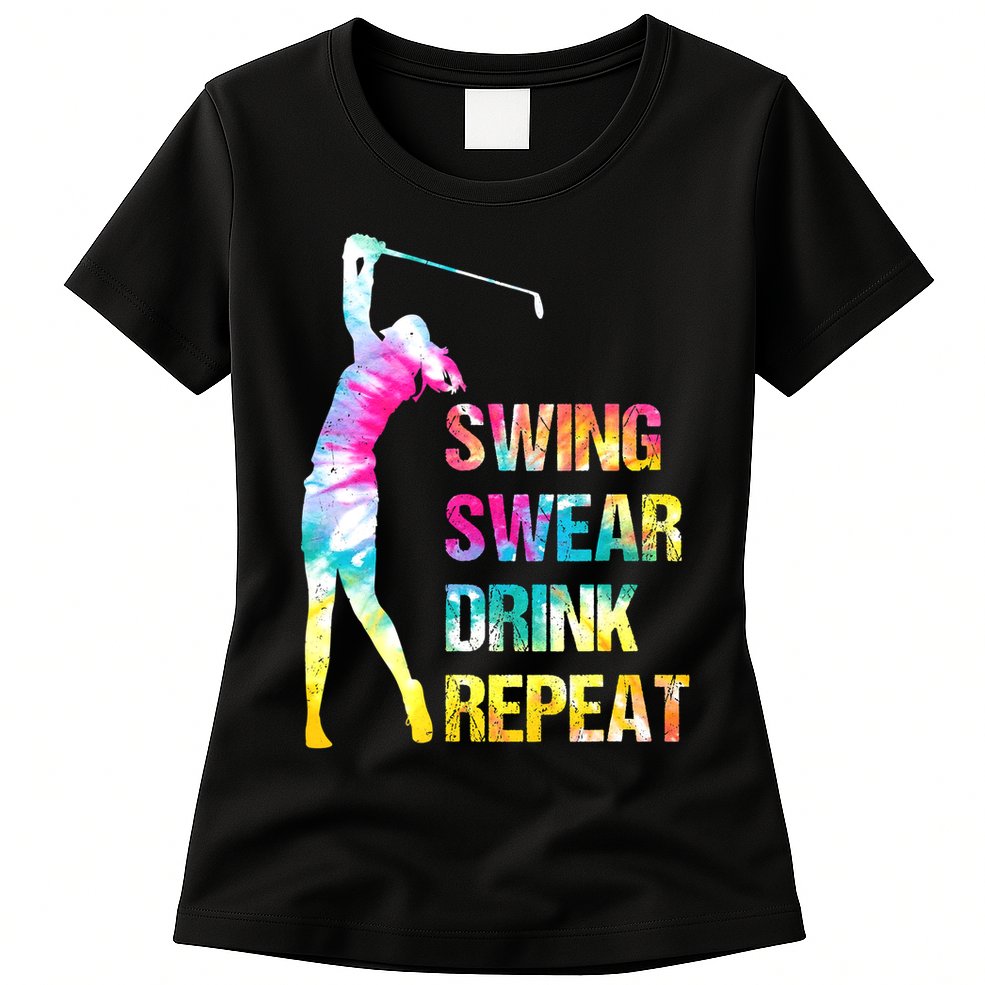 Vintage Golf Swing Swear Drink Repeat Funny Womens T-Shirt