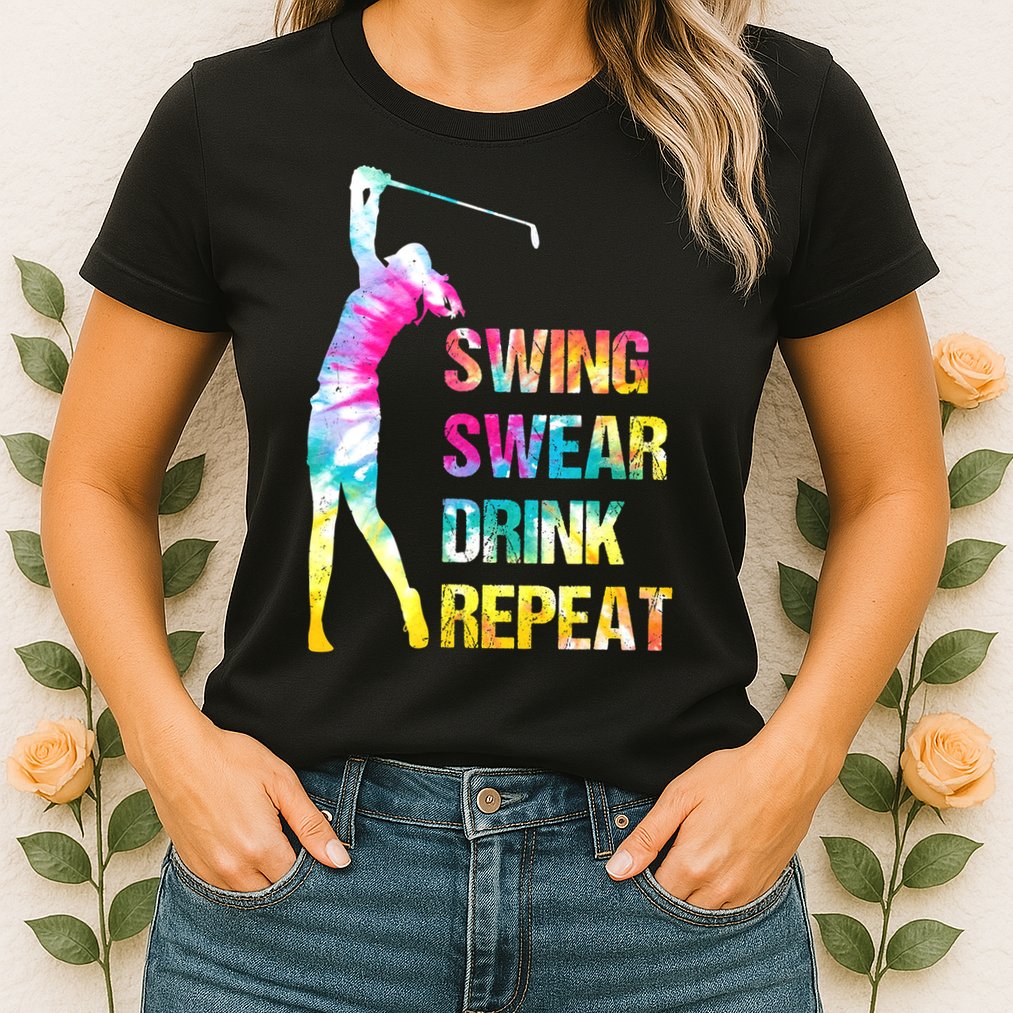 Vintage Golf Swing Swear Drink Repeat Funny Womens T-Shirt