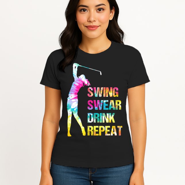 Vintage Golf Swing Swear Drink Repeat Funny Womens T-Shirt