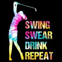 Vintage Golf Swing Swear Drink Repeat Funny Womens T-Shirt