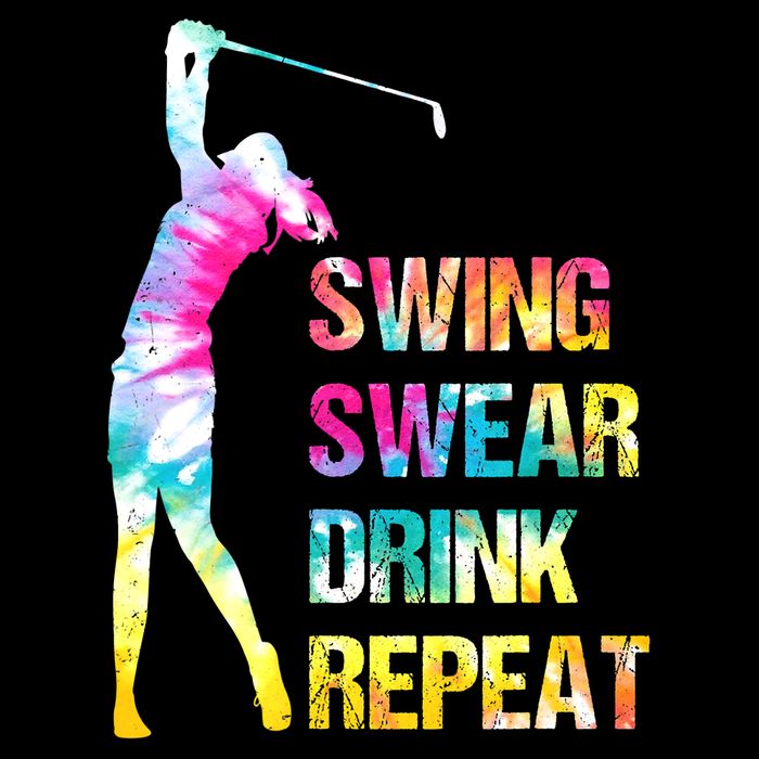Vintage Golf Swing Swear Drink Repeat Funny Womens T-Shirt