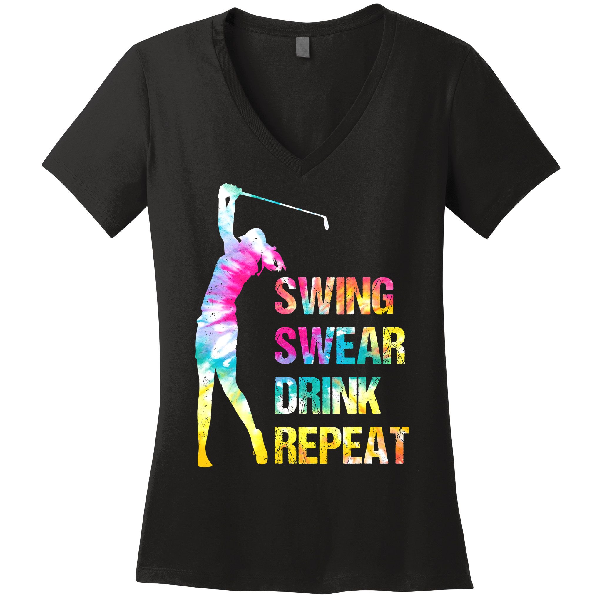 Vintage Golf Swing Swear Drink Repeat Funny Women's V-Neck T-Shirt