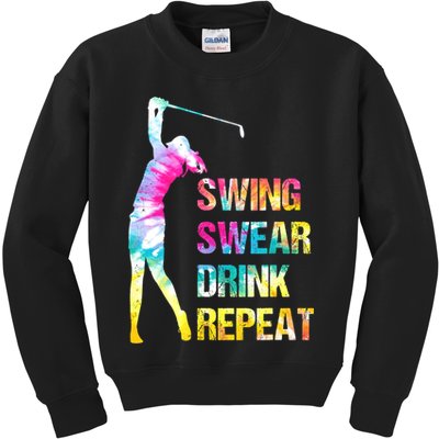 Vintage Golf Swing Swear Drink Repeat Funny Kids Sweatshirt