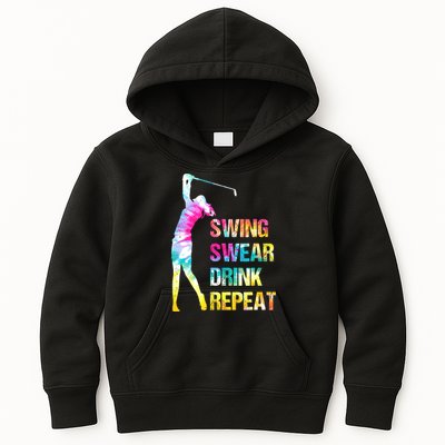 Vintage Golf Swing Swear Drink Repeat Funny Kids Hoodie