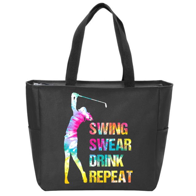 Vintage Golf Swing Swear Drink Repeat Funny Zip Tote Bag