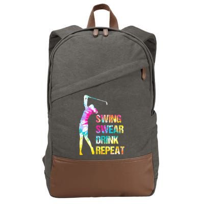 Vintage Golf Swing Swear Drink Repeat Funny Cotton Canvas Backpack