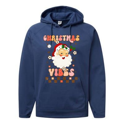 Vintage Groovy Santa Claus Christmas Vibes  Performance Fleece Hoodie