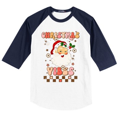 Vintage Groovy Santa Claus Christmas Vibes  Baseball Sleeve Shirt