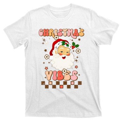 Vintage Groovy Santa Claus Christmas Vibes  T-Shirt