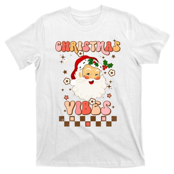 Vintage Groovy Santa Claus Christmas Vibes  T-Shirt