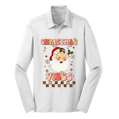 Vintage Groovy Santa Claus Christmas Vibes  Silk Touch Performance Long Sleeve Polo