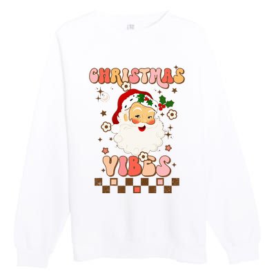 Vintage Groovy Santa Claus Christmas Vibes  Premium Crewneck Sweatshirt