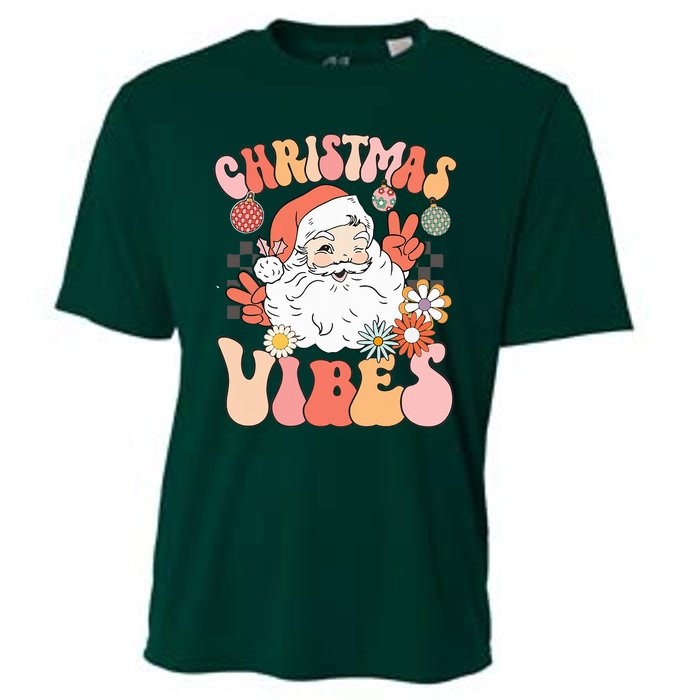 Vintage Groovy Santa Claus Christmas Vibes Cooling Performance Crew T-Shirt