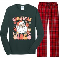 Vintage Groovy Santa Claus Christmas Vibes Long Sleeve Pajama Set