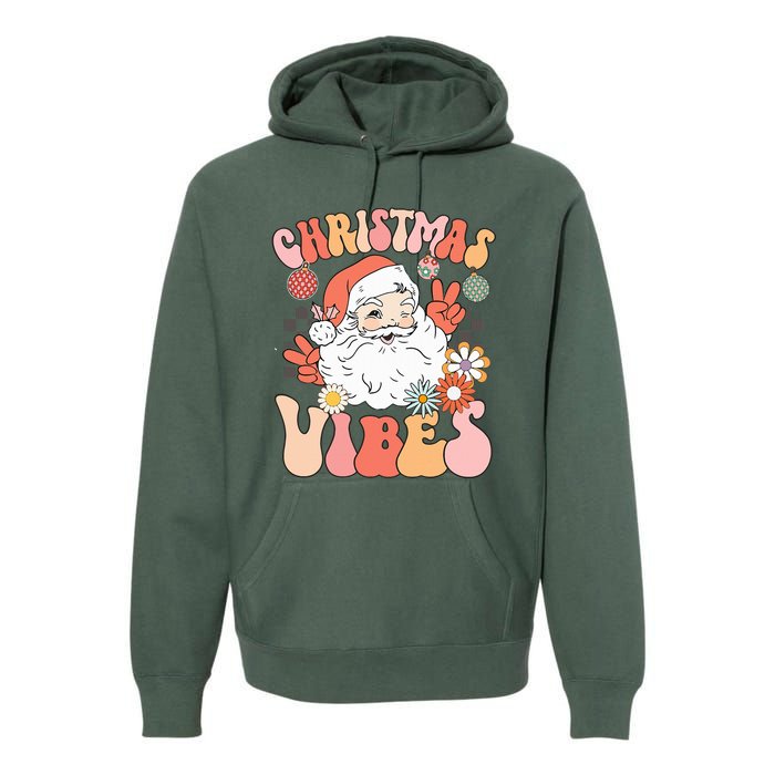 Vintage Groovy Santa Claus Christmas Vibes Premium Hoodie