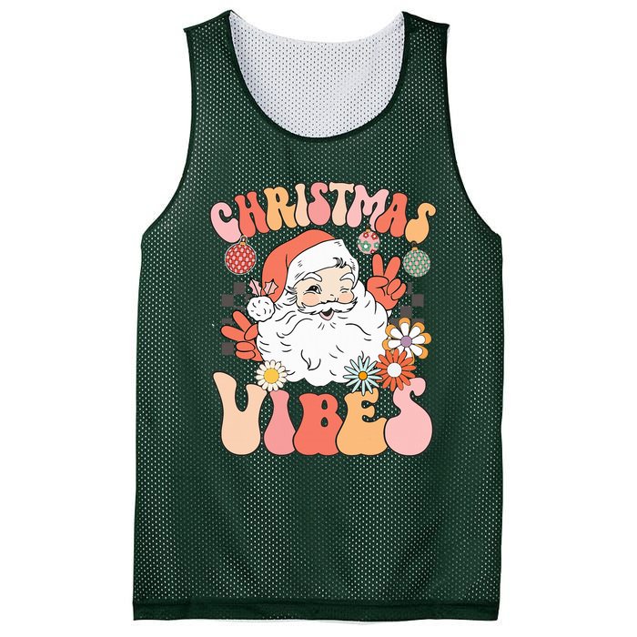 Vintage Groovy Santa Claus Christmas Vibes Mesh Reversible Basketball Jersey Tank