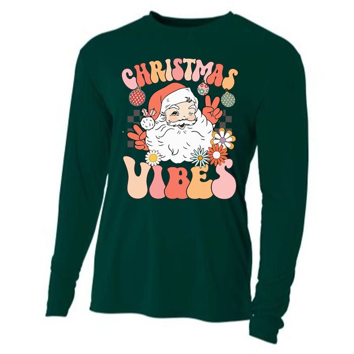 Vintage Groovy Santa Claus Christmas Vibes Cooling Performance Long Sleeve Crew