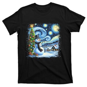 Van Gogh Starry Night Christmas Snowman Snowy Night Xmas T-Shirt